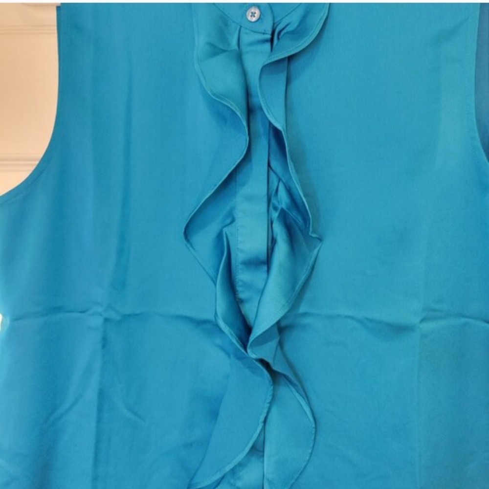 Ann Taylor Turquoise Sleeveless Ruffle Blouse Sz M NWT - Picture 3 of 4